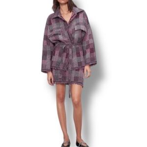 Zara Women's PLAID CHECK TWEED KNIT OVERSHIRT JACKET & SKIRT SET Sz L NWT RARE